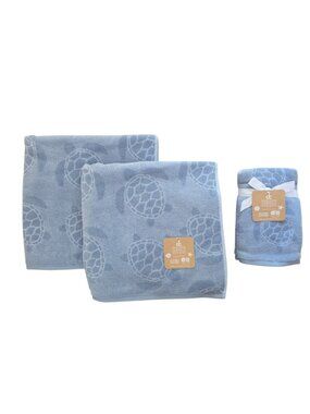 Deborah Connolly 2 Bath 2 Hand Towel Set Blue Coastal Turtles NWT